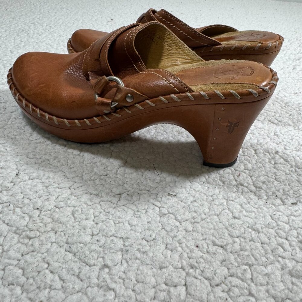 FRYE Charlotte Size 8.5 Ring Mule Leather Clogs Brazil Slip On Western Stitching - Picture 3 of 11